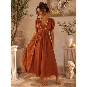 Anthropologie  Grecian Maxi Dress Sleeveless Pleated Button Detail